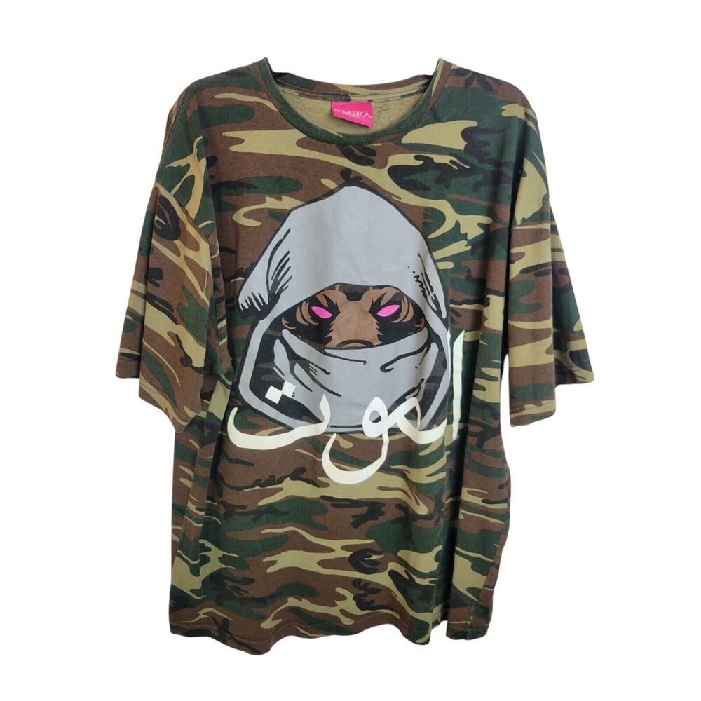 Mishka T-Shirt Mnwka Women's Green Camo Arabic Hooded Bear Usa